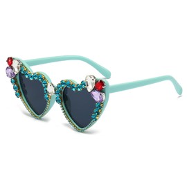 YAMEIZE Trendy Rhinestone Love Heart Sunglasses - for Women Men Retro Heart Shaped Diomand Glasses Vintage Coloful Funny Party Outdoor