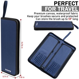 Blue Canvas Paint Brush Holder Zippered 5.7x14.8 inches, Premium Art Case for Brushes Long Handle up to 13" Length, 15 Slots Storage for Artist Using Watercolor Acrylic (Brush Not Included) - Blue