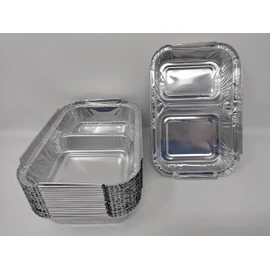 4 x 2 Compartment Aluminium Foil Rectangular Roasting Oven Baking Dish Tray BBQ Airfryer 203x133x30mm