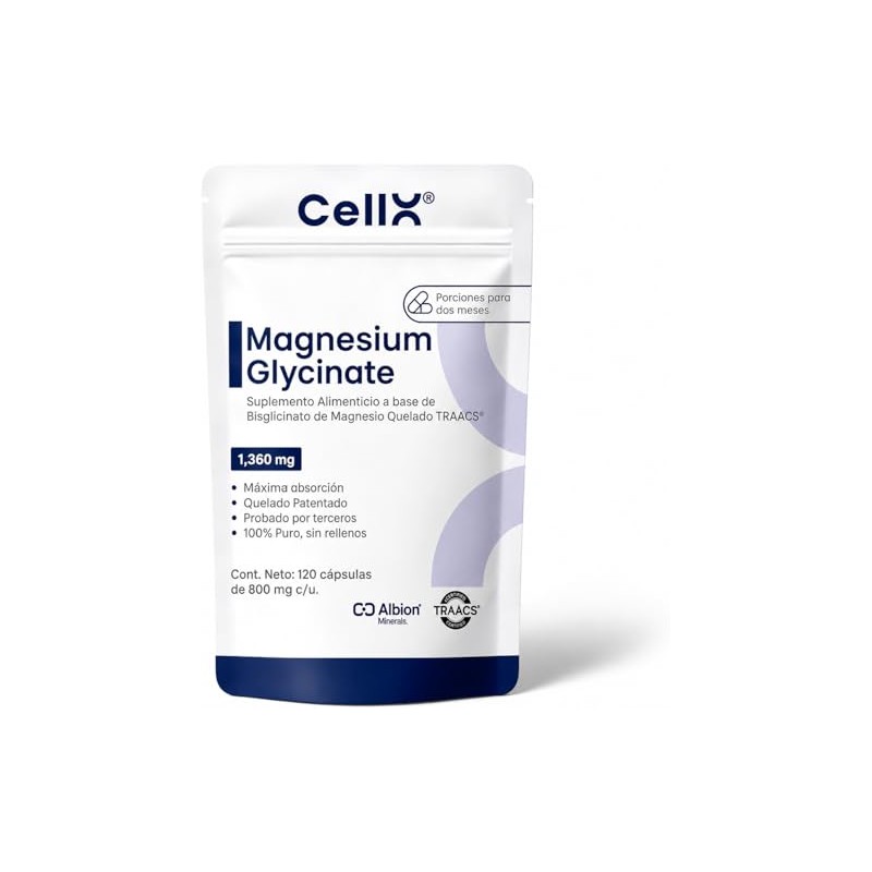 Cellx Magnesio Glicinato Quelado Traacs Albion 120 Cápsulas Porciones Suplemento