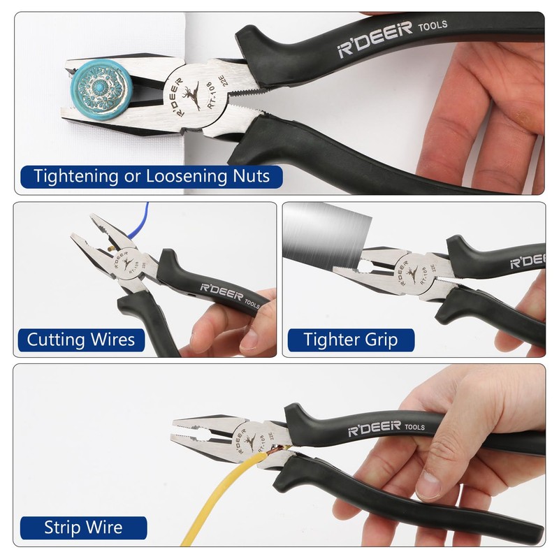 Rongon PRO Linesman Pliers Linesmans Combination Pliers Tools 8-Inch Side-Cutting