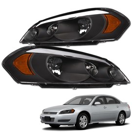 TLAPS 7422439923966 Compatible With 2006-2013 Chevy Impala / 2014-2016 Limited / 2006-2007 Monte Carlo DRL LED Strip Bar Black Housing Headlights With Amber Reflector