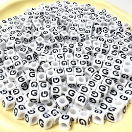 Sunrica 500Pcs Letter Pony Beads G 6X6mm Individual White Acrylic Alphabet Beads for Friendship Jewelry Making