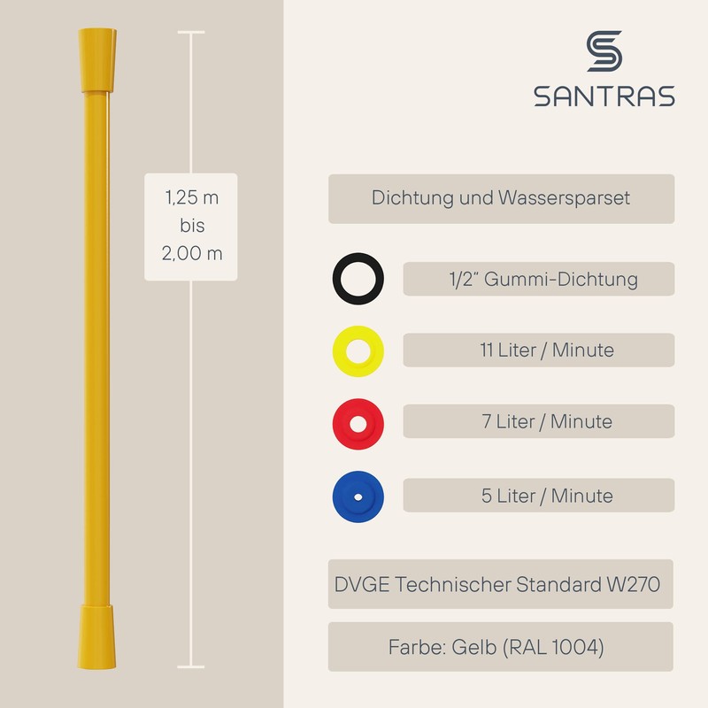 SANTRAS® Premium Shower Hose Yellow 1.25 m with Flow Limiter