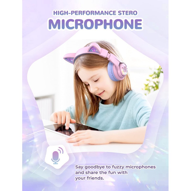 iClever Bluetooth Kids Headphones, BTH13 Cat Ear LED Light Up