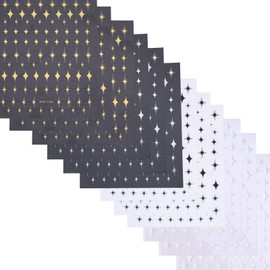 BOXOB 12 Sheets Nail Art Stickers Stars, Nail Stickers 3D Nail Design Nail Decorations Manicure Accessories Acrylic Nail Decor for Women Girls (Gold, Silver, Black, White)