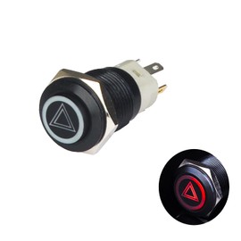 Ulincos U16F10T Push Button Switch Hazard Mark Convex Alternate Waterproof ON/OFF Toggle Black Metal 12V Red LED Ring 16mm with Coupler
