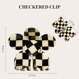 Sunolga 2PCS 80s Vintage Checkered Flower Hair Clips for Women Retro Banana Clip for Hair Claw Clips for Thick Hair Straight Wavy Curly Small Non-Slip Y2K Hair Claws Accessories
