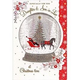 Pictura Horse Drawn Sleigh Snow Globe Daughter and Son-in-Law Christmas Card