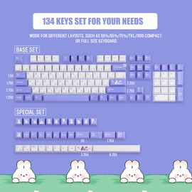 EPOMAKER Bunny - Juego de teclas de sublimación para teclado mecánico de juego de 134 teclas con perfil cerezo, compatible con Cherry Gateron Kailh Otemu MX Structure