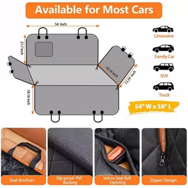 2 in 1 Dog Car Seat Cover for Back Seat, 100% Waterproof, Holds 500 Lbs, 600D Heavy Duty Scratch Proof, Hard Bottom Back Seat Extender for Dogs, Dog Hammock for Cars, SUV and Trucks (Black)