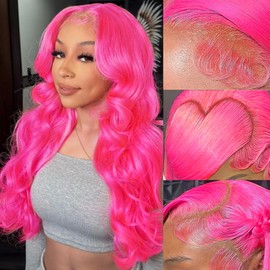 Pink Lace Front Wig Human Hair 13x4 Body Wave HD Lace Front Wigs Human Hair Pre Plucked Pink Human Hair Wig 180 Density Pink Human Hair Lace Front Wigs Colored Glueless Wig Human Hair 20 Inch