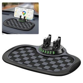 Wuyaoyao Multifunction Car Anti-Slip Mat Auto Phone Holder, PVC Car Dashboard Non-Slip Pad Phone Mount with Temporary Parking Number, Automotive Sticky Dash Pad for Phones, Keys, Gadgets (Black+Gray)