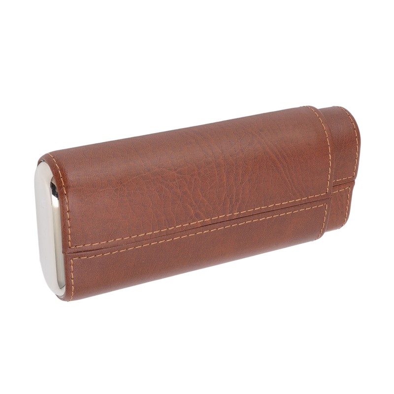 3 Finger Cigar Case Leather Cedarwood Lining Travel Portable Cigar