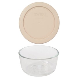 Pyrex (1) 7202 1 Cup Glass Bowl & (1)7202-PC Blush Food Storage Replacement Lid