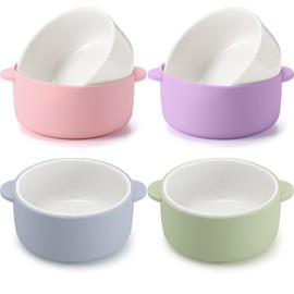 Domensi 4 Sets Kids Porcelain Bowls with Removable Silicone Sleeve 2-in-1 Porcelain Toddler Bowls Microwave Dishwasher Safe Cereal Snack Soup Dishes for Baby Children Feeding Supplies (Macaron Colors)