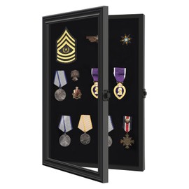 Verani Pin Display Case - 12x18 Pin Collection Display with Tempered Glass Door for Military Medals, Beach Tags, Jewelry Pins, Pin Gift, Insignia Ribbons, Pin Enthusiast Collectibles, Black