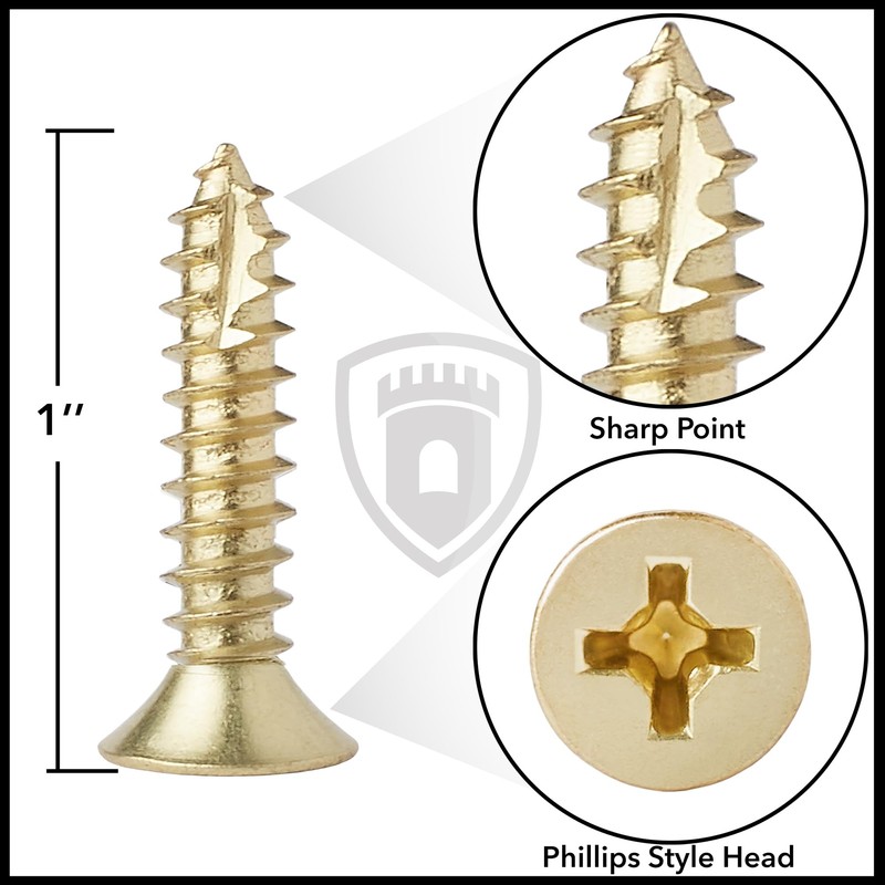 Cauldham Bright Brass Wood Screws #9 x 1 Inch for