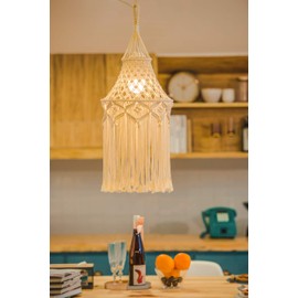 Mkono Macrame Lamp Shade Boho Hanging Pendant Light Cover Bohemian Lamps for Office Bedroom Living Room Nursery Dorm Decor（Lightbulb Not Included）