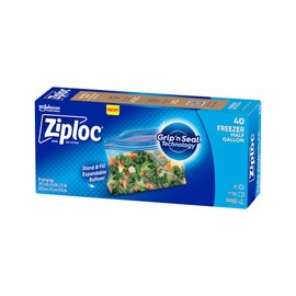 Ziploc Half Gallon Food Storage Freezer Bags, Grip 'n Seal Technology for Easier Grip, Open, and Close, 40 Bags Total