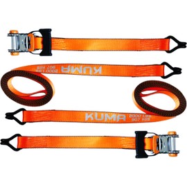 Kuma by Everest Ratchet Tie Down Straps, 1.5 inch x 15 ft, 6000 lb Break Strength, Reflective, Orange, 2-Pack