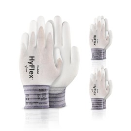 Ansell HYFLEX 11-600 Light Duty Nylon Industrial Gloves w/Palm Coating for Metal Fabrication, Automotive - XL (10), White (3 Pairs)