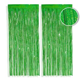 PHENO Flags Green Tinsel Curtain 2 Pieces, 1x2.5m - Glittering New Year’s Eve Decoration with a Sparkling Metallic Look, Tinsel Garland for Your Party