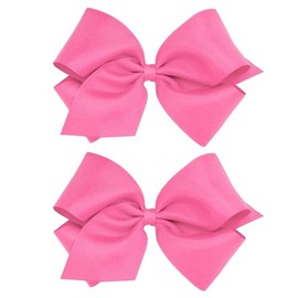 Wee Ones Girls 2 Pack Grosgrain Hair Bows with Plain Wrap Centre on a Wee Stay No Slip Clip, King, Hot Pink