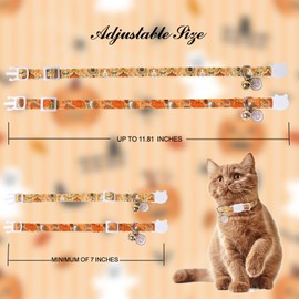 Paquete de 2 collar de gatito con campana, estilo único, patas de Halloween para gato con hebilla separada, collar ajustable para gato con linda calabaza, patrón de hamburguesa, regalo ideal para