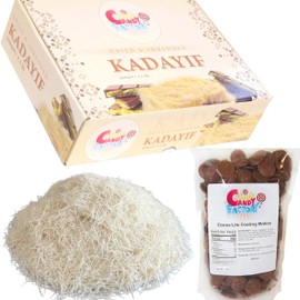 Premium 500gr Dried & Shredded Kadayif and 1 Lb Coating Melting Wafers Milk Chocolate Baking Cocoa Lite, Chocolate for Dubai Chocolate (Kataifi) Fillo Dough, Kurutulmus Kadayif Pastry Dough, Phyllo Dough Kosher, Gluten Free