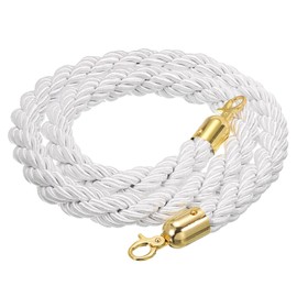 PATIKIL Stanchion Rope, 1.5m/5Ft Barrier Rope Twisted Post Ropes with Snap Hooks for Posts Stands Queue Divider Crowd Control of Hotel, White Golden