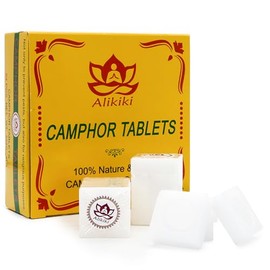 alikiki 1LB Pure Camphor Tablets Cubes - 100% Natural Camphor Blocks for Indian Religious Purposes Pooja Aromatherapy, Odor Eliminator, Alcanfor,Puja Item - 64 Tablets (454G)