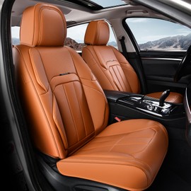 Coverado Car Seat Cover, Cover for Cars Front Seat, Premium Leather, Universal Fit Waterproof Seat Protectors, Car Seat Cushion Non-Slip for Most Cars-Brown