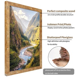 iRahmen 12x18 Frame Set of 2 with Plexiglass, Rustic Brown Wood 12x18 Poster Frame, 18x12 Picture Frame for Wall Gallery Mounting Horizontal and Vertical