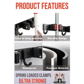 FODARSAI 2 Pack Mop and Broom Holder Wall Mount, Upgraded Broom Hanger Wall Mount, Stainless Steel Broom Organizer for Closet Garage Laundry Room Kitchen Wall Decor Black 4R5H