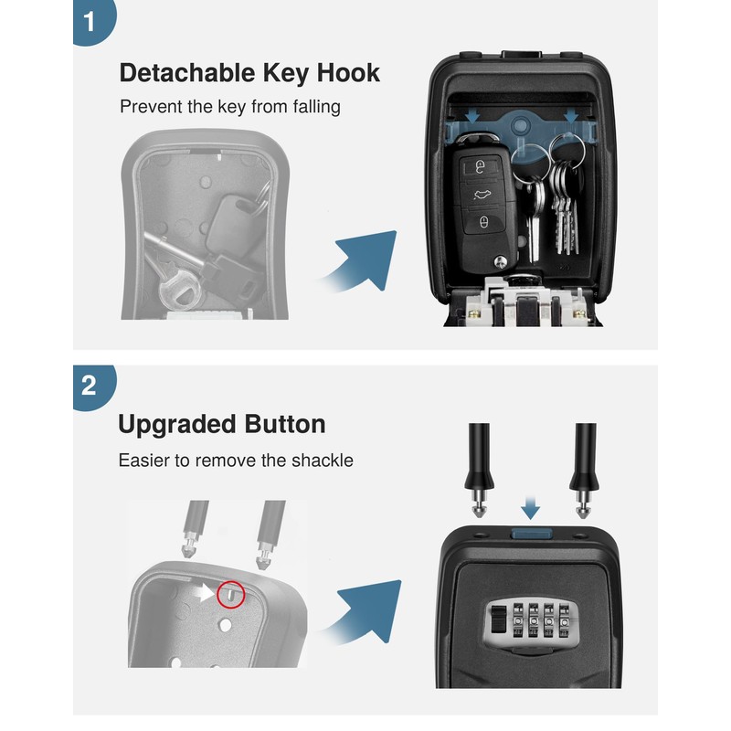 Puroma Large Key Lockbox with Hook, Resettable Combination Code Lock