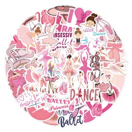 55PCS Pink Ballet Stickers for Girls Cute Dancing Stickers Gifts for Ballerina Dancer, Eikecy Vinyl Waterproof Stickers for Water Bottles Luggage Journaling Scrapbook