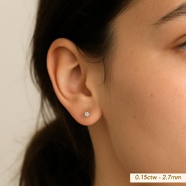 14K White Gold Solitaire Round Lab Diamond Stud Earrings in Secure Screw-backs