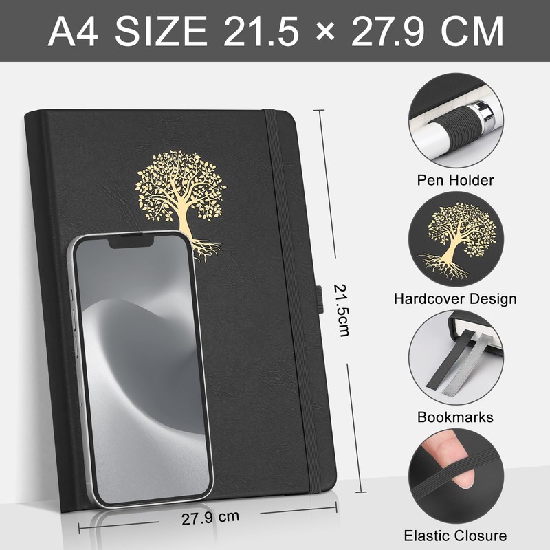 EMSHOI A4 Notebook Lined - 100 GSM Hardcover Leather Journal