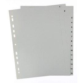 Dividers/Index Sheets, Polypropylene, DIN A4 with Numbers 1–15, Full Coverage, Cover Sheet Made of Sturdy Paper for Labelling, 5-Pack of 15 Dividers, Extra Wide for Organising Files in the Office