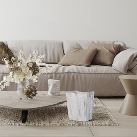 SEHERTIWY Wood Trash Can, Farmhouse Wastebasket Bin for Bathroom, Office, Bedroom, Living Room, Small Square Rustic Garbage Container (Wood-White)