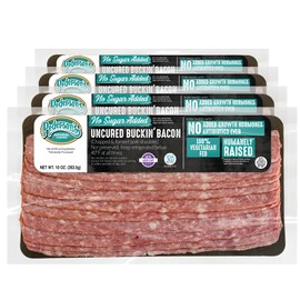 Pederson’s Farms, Buckin' Pork Bacon, Whole30 (4 Pack, Use/Freeze) 10oz (Chopped & Formed) – Uncured, No Sugar, Keto Paleo Friendly, No Nitrite Nitrate, Made in the US. Cooking Instructions Provided