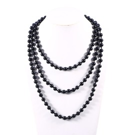 LUOEM Pearl Bead Necklaces 60" Fashion Faux Pearls Long Pearl Necklace (Black)