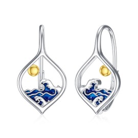 SIMONLY Wave Earrings 925 Sterling Silver Beach Hoop Earrings Hypoallergenic Ocean Jewelry Christmas Birthday Gifts for Women Mom