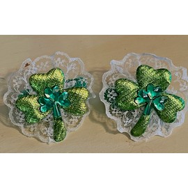St. Patrick Girls St. Patrick’s Day Pony Tail Holders Set of 2 Shamrocks Green & White Lace