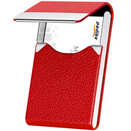 padike Men's Business Card Holder, Thin, Upgraded, Microfiber Leather, Magnetic Closure, Won't Break Business Cards, Stainless Steel, Large Capacity, Men's, Brand, Popular, Unisex, red