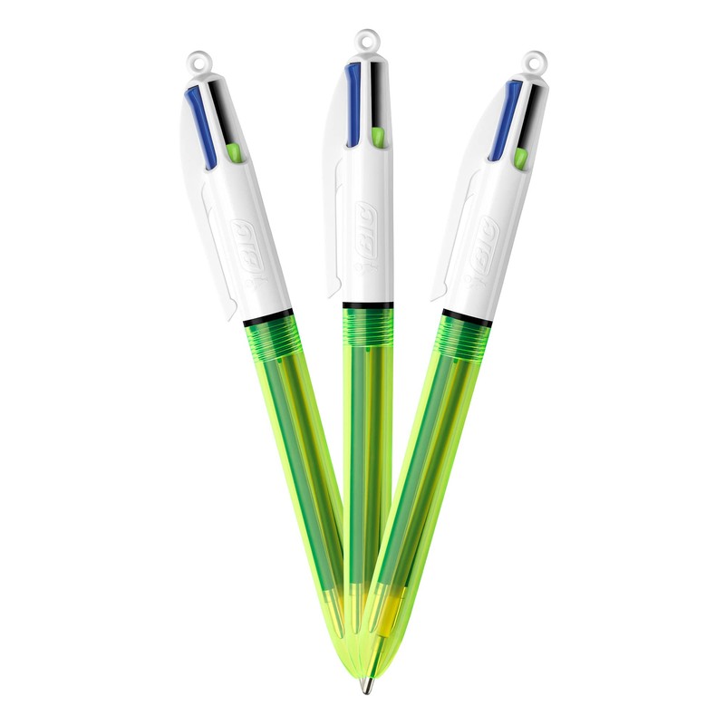 BIC 4-Color Fluo Ballpoint Pen, Medium/Bold Point (1.0/1.6 mm), Assorted