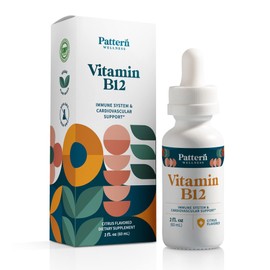 Pattern Wellness Vitamin B12 Supplement - Sublingual 5000 mcg Liquid Methylcobalamin Drops - Immune & Cardiovascular Support - Citrus Flavored Vegan Liquid Drops - 2 fl. oz (60 mL)
