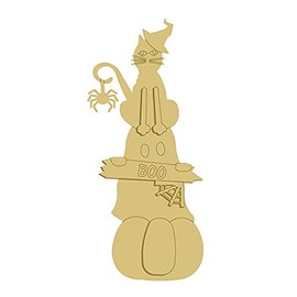 3D Cat Ghost Pumpkin Cutout Unfinished Wood Door Hanger Fall Décor Thanksgiving Decorations MDF Shape Canvas Style 1 Art 1 (12")