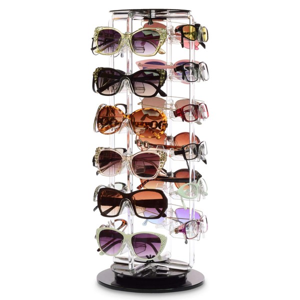 MOOCA Acrylic Rotating Sunglasses, Eyewear Holder Display, Eyewear Collection, High Capacity Sunglasses and Eyewear Organizer, 24 Pairs